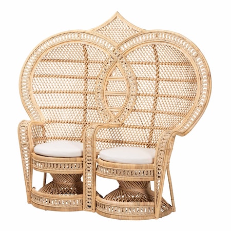 Bali & Pari Nerita Modern Bohemian Natural Brown Rattan Two-Seater Peacock Chair 242-13600-ZORO